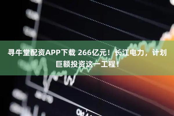 寻牛堂配资APP下载 266亿元！长江电力，计划巨额投资这一工程！