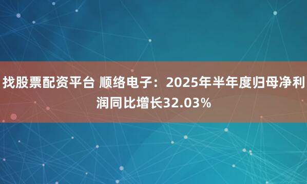 找股票配资平台 顺络电子：2025年半年度归母净利润同比增长32.03%